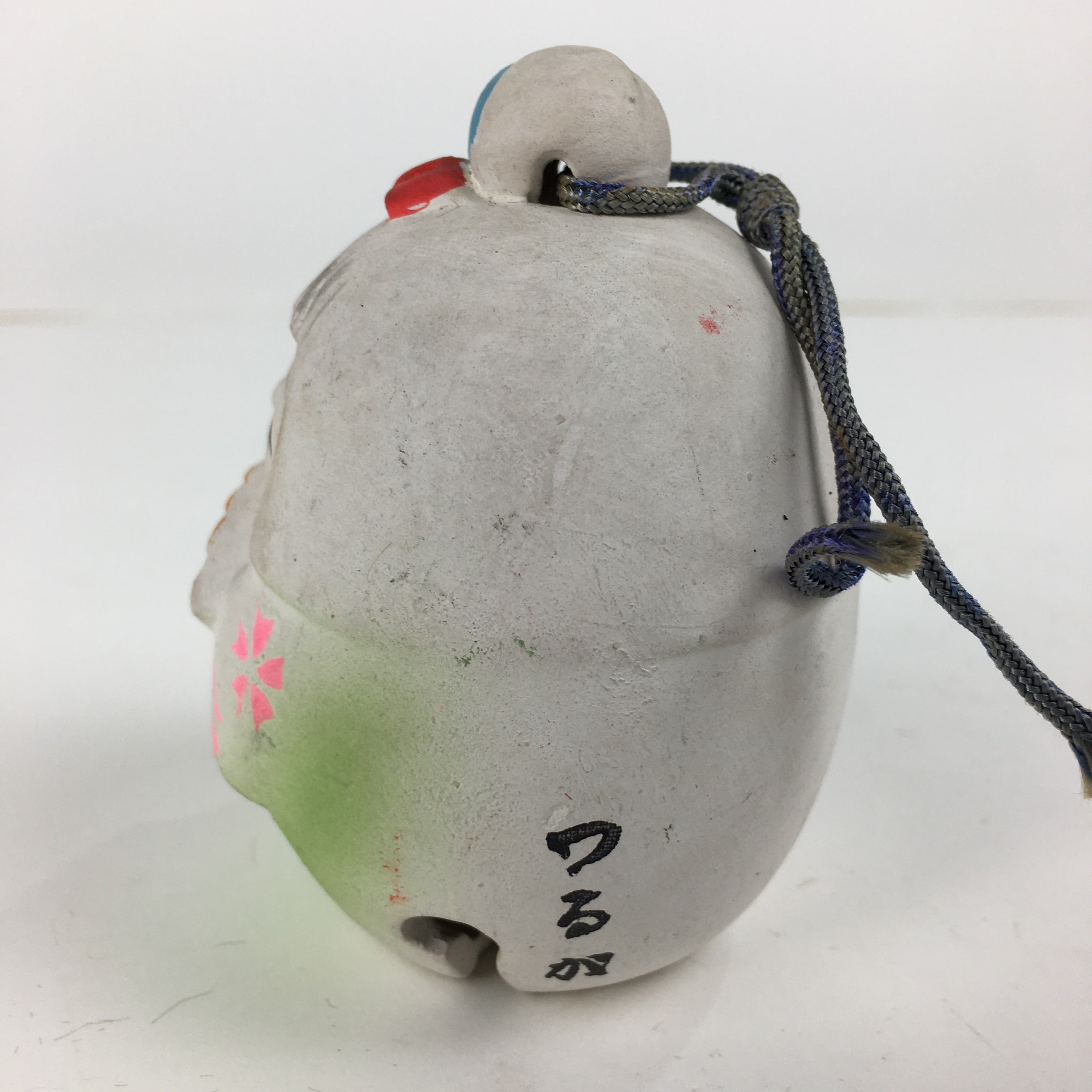 Japanese Clay Bell Dorei Vtg Ceramic Doll Amulet Kimono Girl White DR359