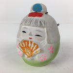 Japanese Clay Bell Dorei Vtg Ceramic Doll Amulet Kimono Girl White DR359