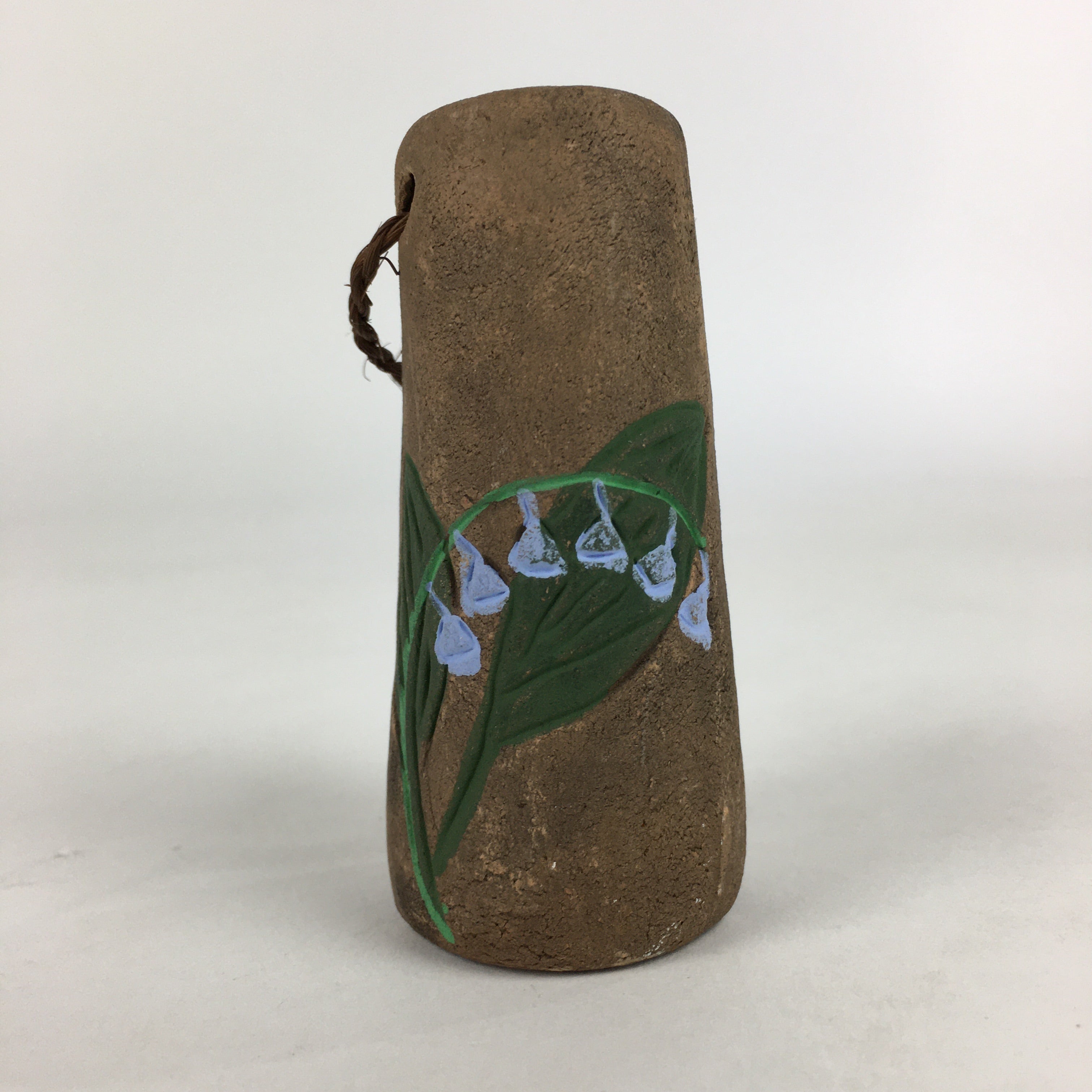 Japanese Clay Bell Dorei Vtg Ceramic Doll Amulet Lily Valley Brown DR382