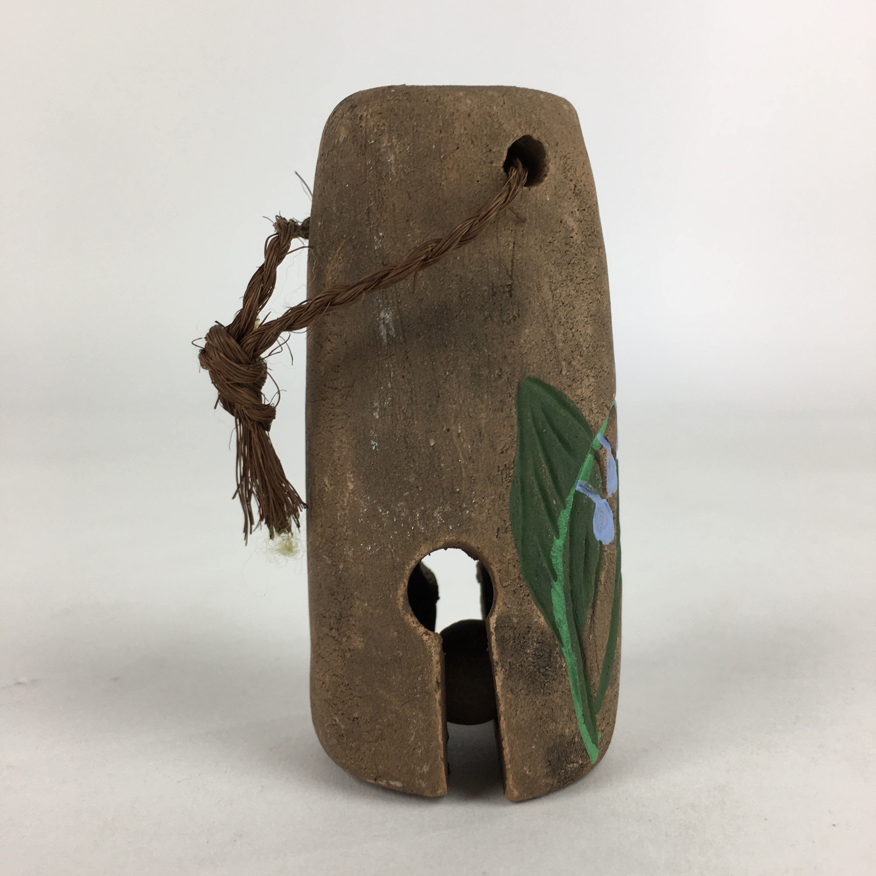 Japanese Clay Bell Dorei Vtg Ceramic Doll Amulet Lily Valley Brown DR382
