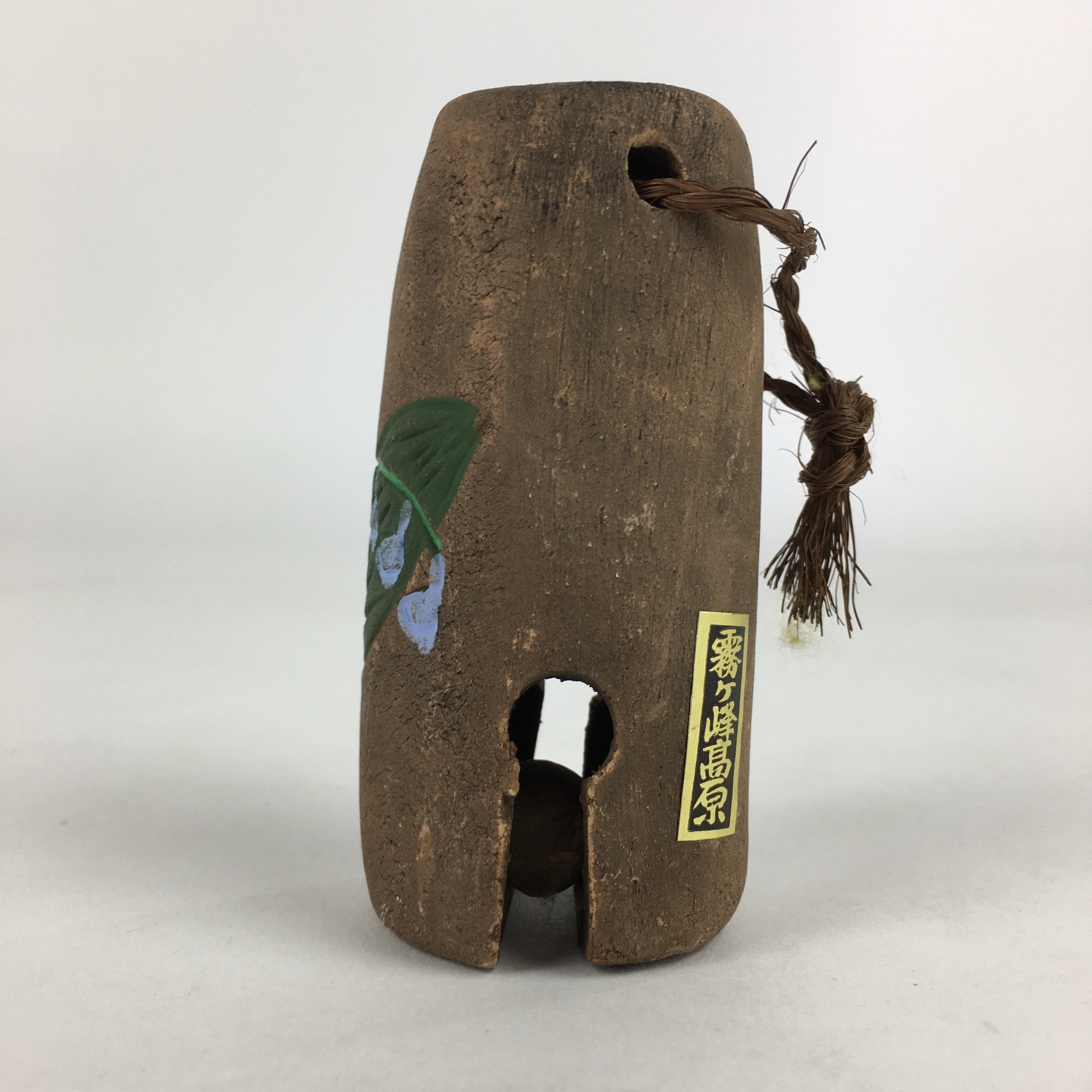 Japanese Clay Bell Dorei Vtg Ceramic Doll Amulet Lily Valley Brown DR382