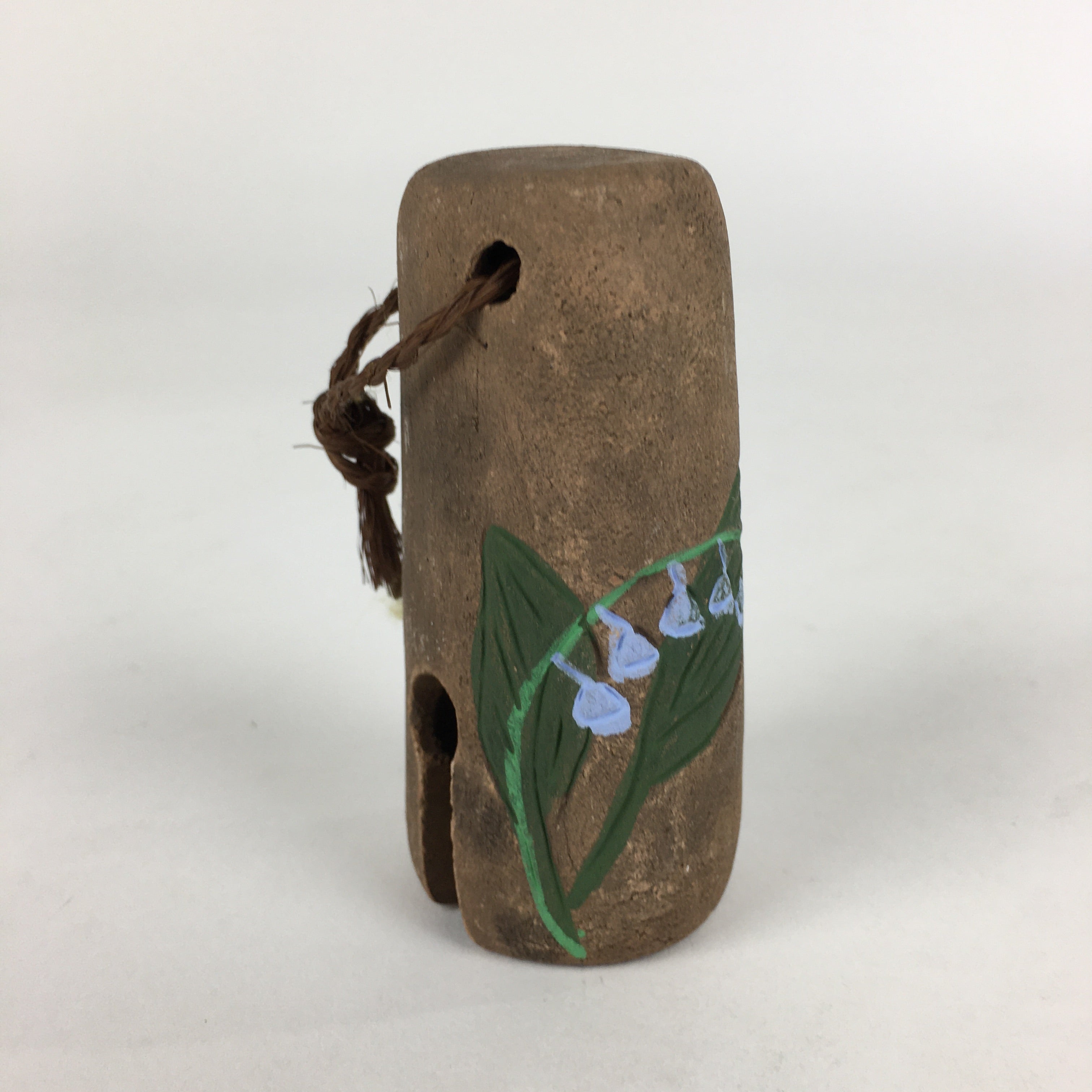 Japanese Clay Bell Dorei Vtg Ceramic Doll Amulet Lily Valley Brown DR382