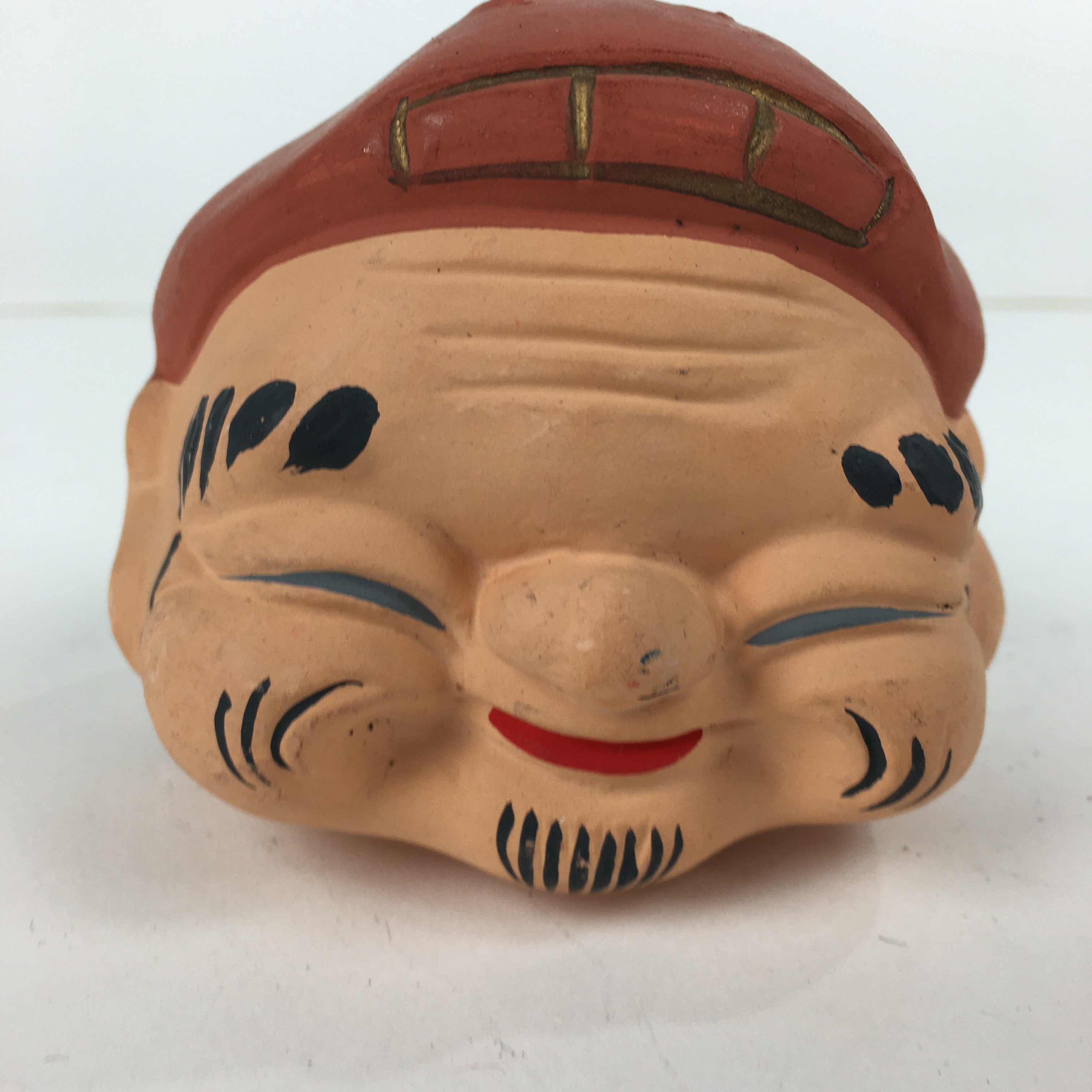 Japanese Clay Bell Dorei Vtg Ceramic Doll Amulet Okina Old Man Brown DR360
