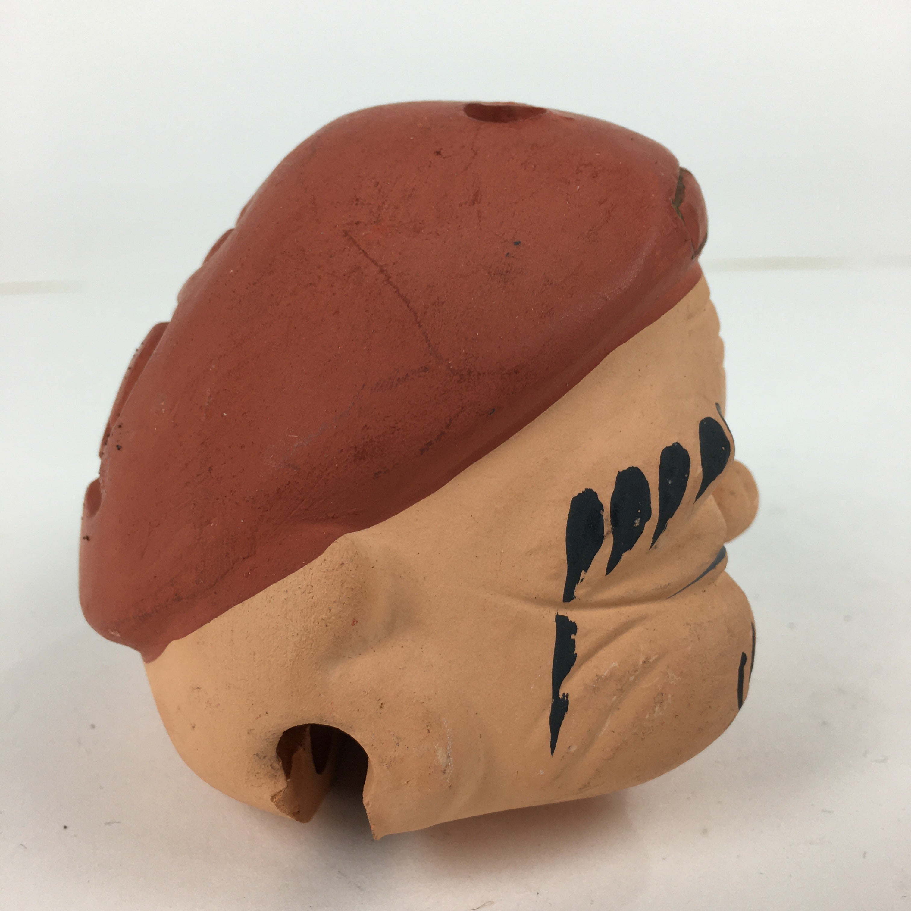 Japanese Clay Bell Dorei Vtg Ceramic Doll Amulet Okina Old Man Brown DR360