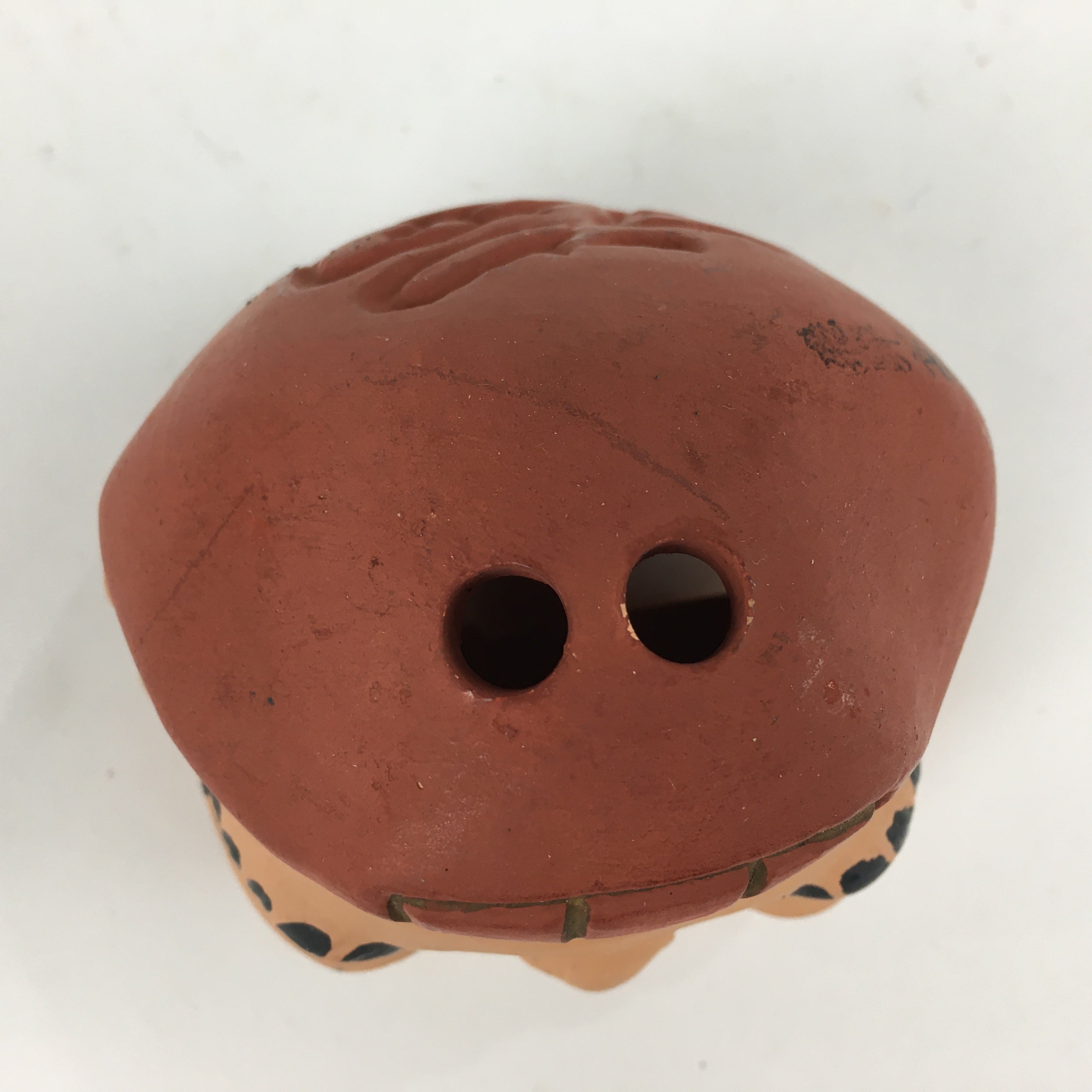 Japanese Clay Bell Dorei Vtg Ceramic Doll Amulet Okina Old Man Brown DR360