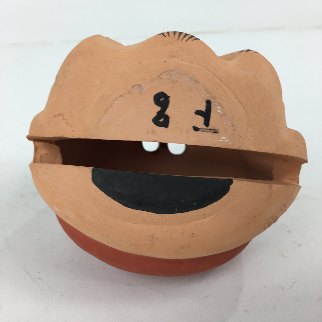 Japanese Clay Bell Dorei Vtg Ceramic Doll Amulet Okina Old Man Brown DR360