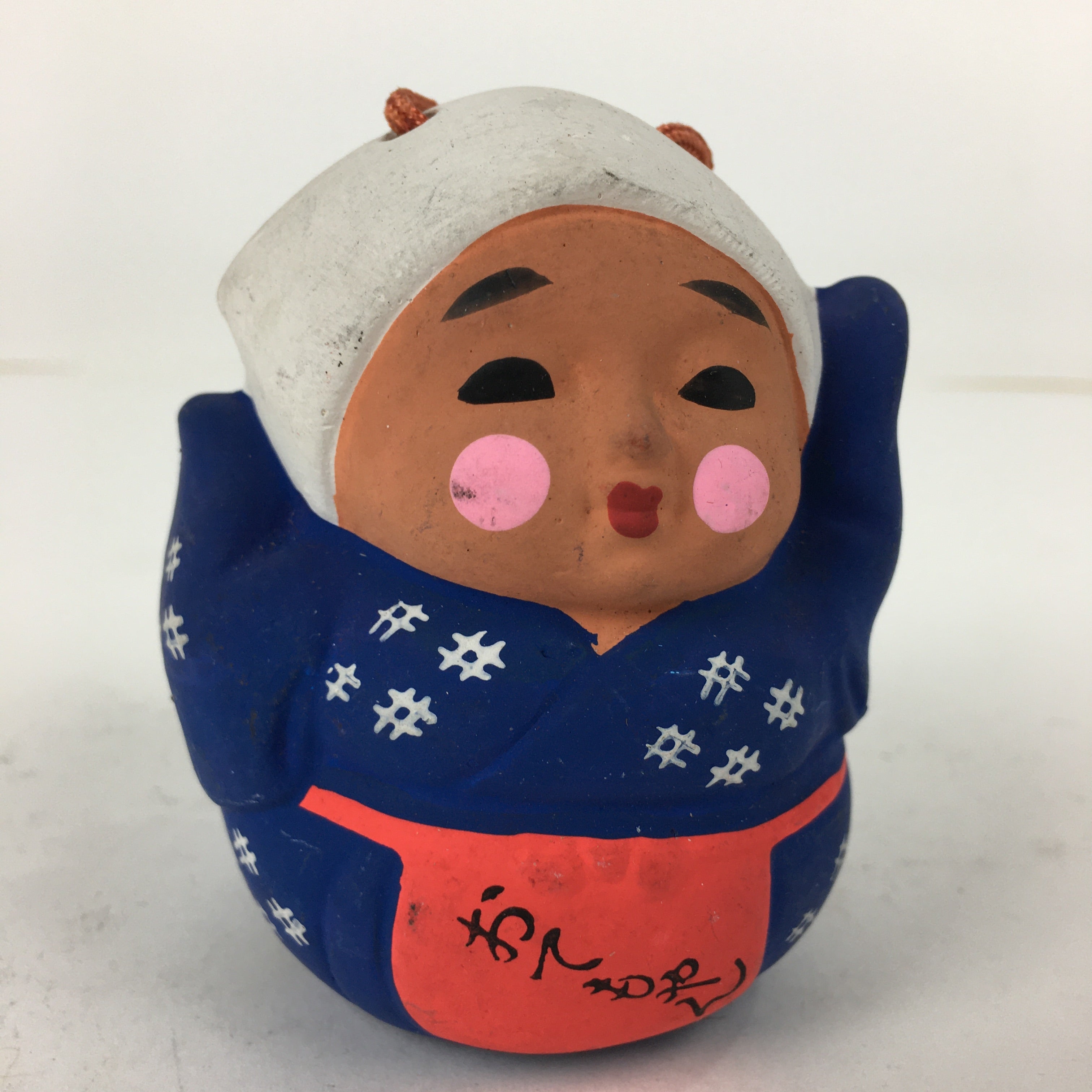 Japanese Clay Bell Dorei Vtg Ceramic Doll Amulet Otemoyan Lady DR364