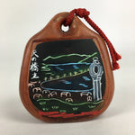 Japanese Clay Bell Dorei Vtg Ceramic Doll Amulet Poetry Brown DR389