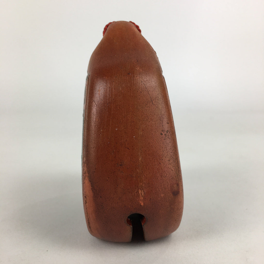 Japanese Clay Bell Dorei Vtg Ceramic Doll Amulet Poetry Brown DR389
