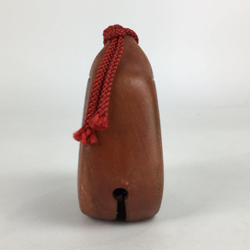 Japanese Clay Bell Dorei Vtg Ceramic Doll Amulet Poetry Brown DR389