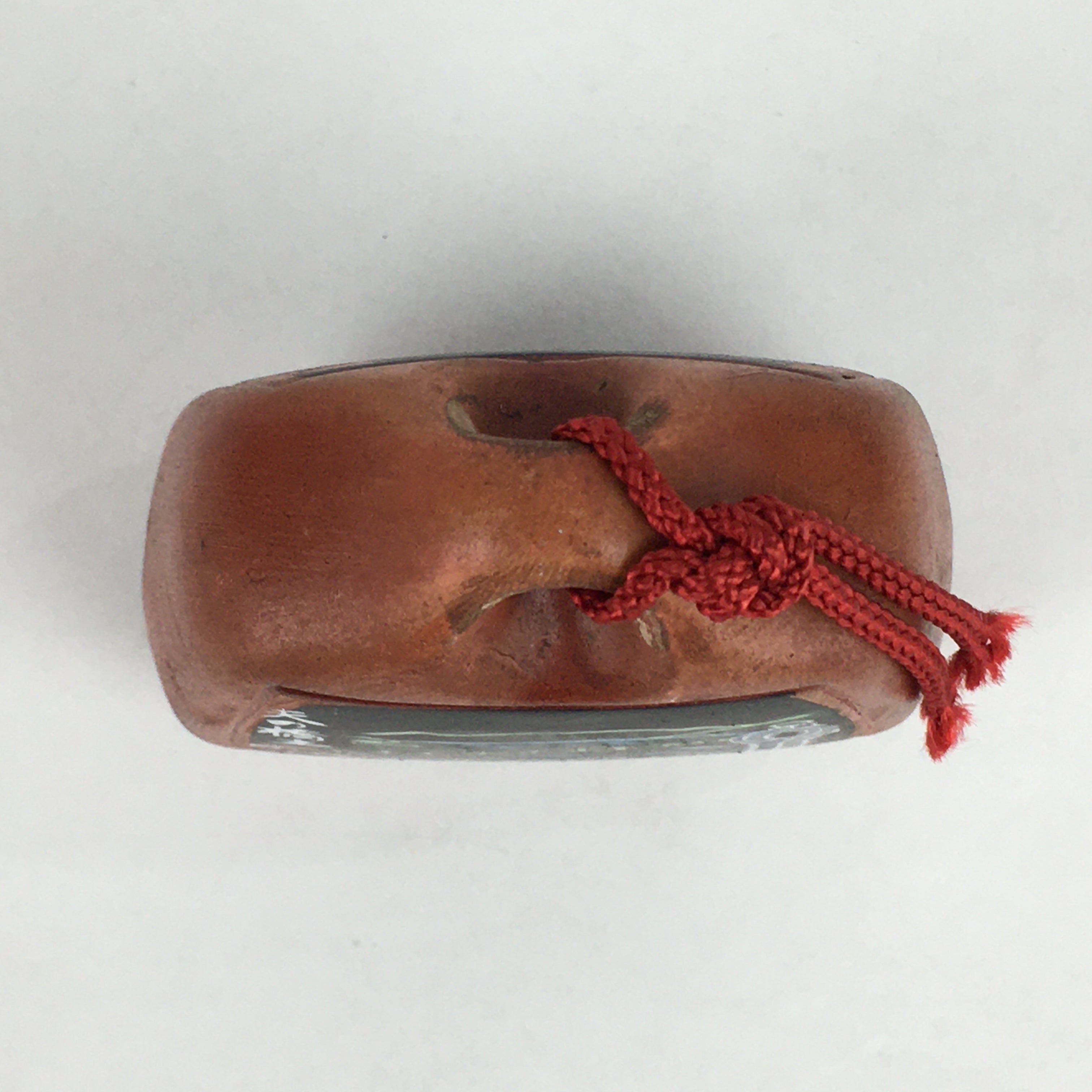 Japanese Clay Bell Dorei Vtg Ceramic Doll Amulet Poetry Brown DR389