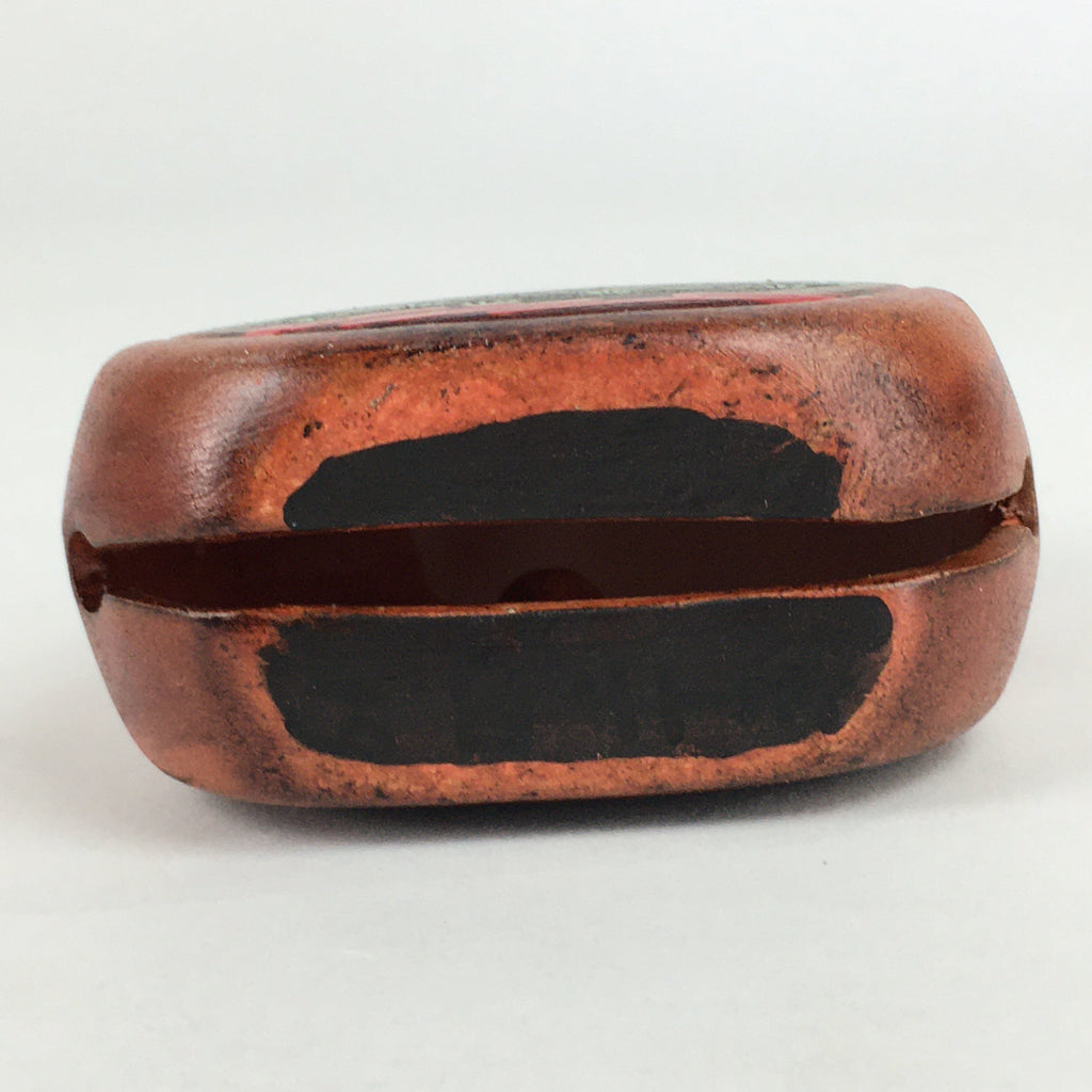 Japanese Clay Bell Dorei Vtg Ceramic Doll Amulet Poetry Brown DR389