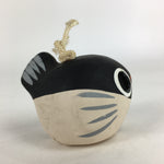 Japanese Clay Bell Dorei Vtg Ceramic Doll Amulet Puffer Fish Black DR386