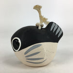 Japanese Clay Bell Dorei Vtg Ceramic Doll Amulet Puffer Fish Black DR386