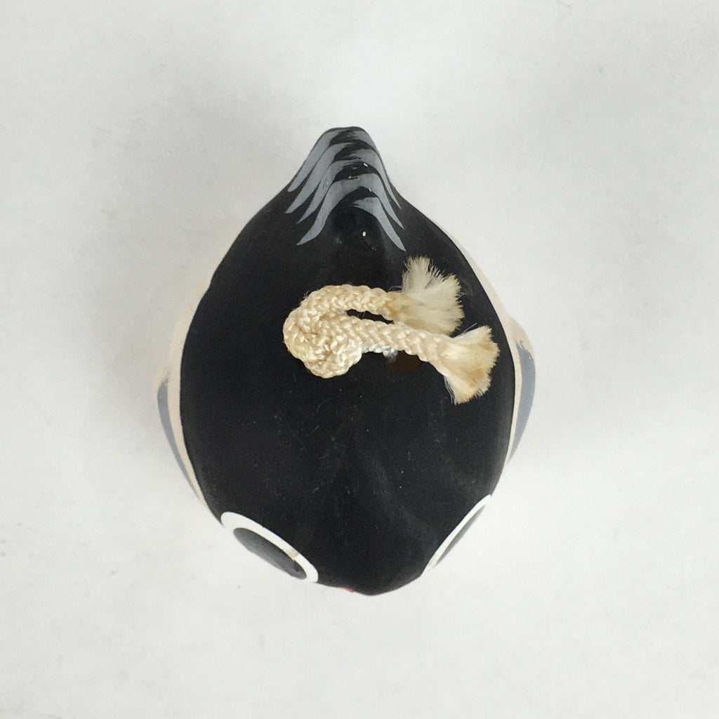 Japanese Clay Bell Dorei Vtg Ceramic Doll Amulet Puffer Fish Black DR386