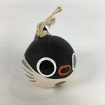 Japanese Clay Bell Dorei Vtg Ceramic Doll Amulet Puffer Fish Black DR386