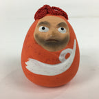 Japanese Clay Bell Dorei Vtg Ceramic Doll Amulet Red Daruma Kanji DR337