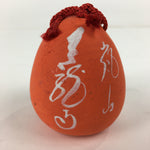 Japanese Clay Bell Dorei Vtg Ceramic Doll Amulet Red Daruma Kanji DR337