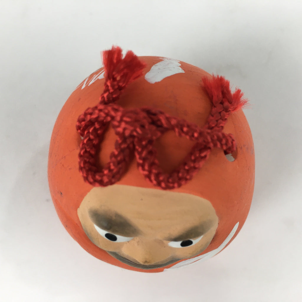 Japanese Clay Bell Dorei Vtg Ceramic Doll Amulet Red Daruma Kanji DR337