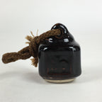 Japanese Clay Bell Dorei Vtg Ceramic Doll Amulet Square Brown DR388