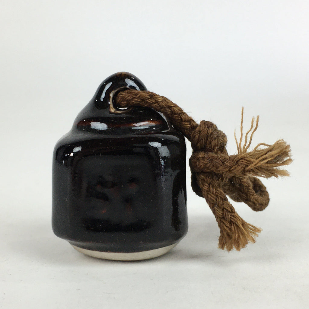 Japanese Clay Bell Dorei Vtg Ceramic Doll Amulet Square Brown DR388