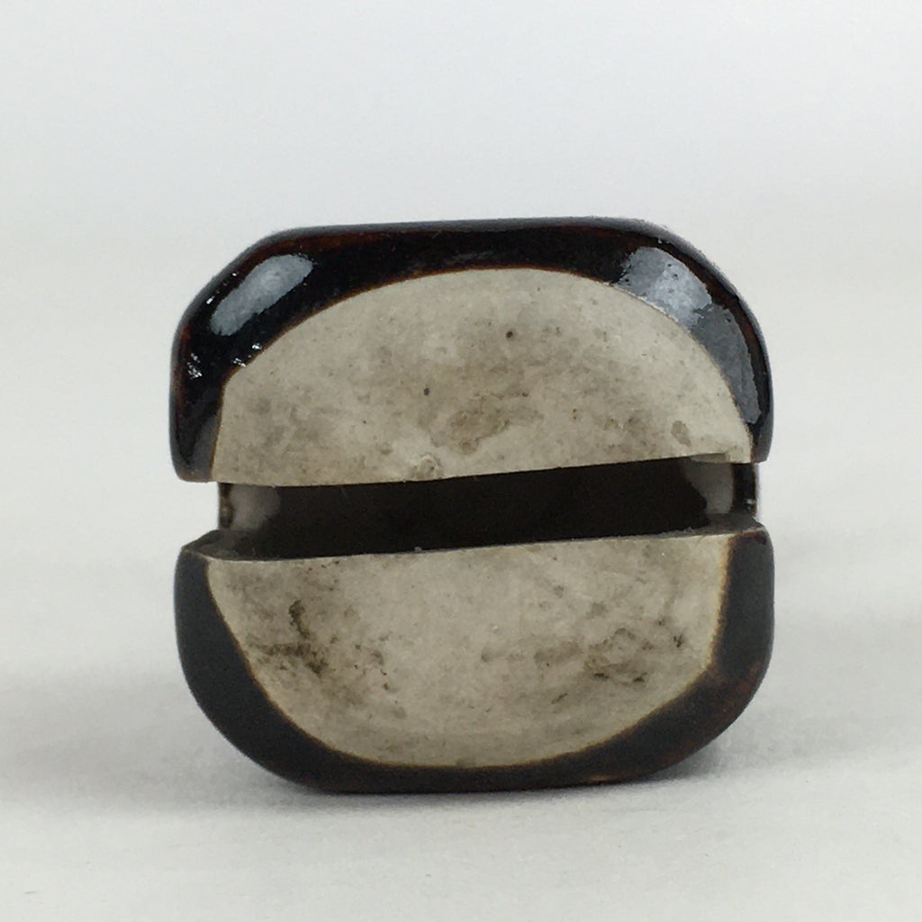 Japanese Clay Bell Dorei Vtg Ceramic Doll Amulet Square Brown DR388