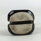 Japanese Clay Bell Dorei Vtg Ceramic Doll Amulet Square Brown DR388