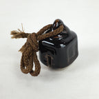 Japanese Clay Bell Dorei Vtg Ceramic Doll Amulet Square Brown DR388