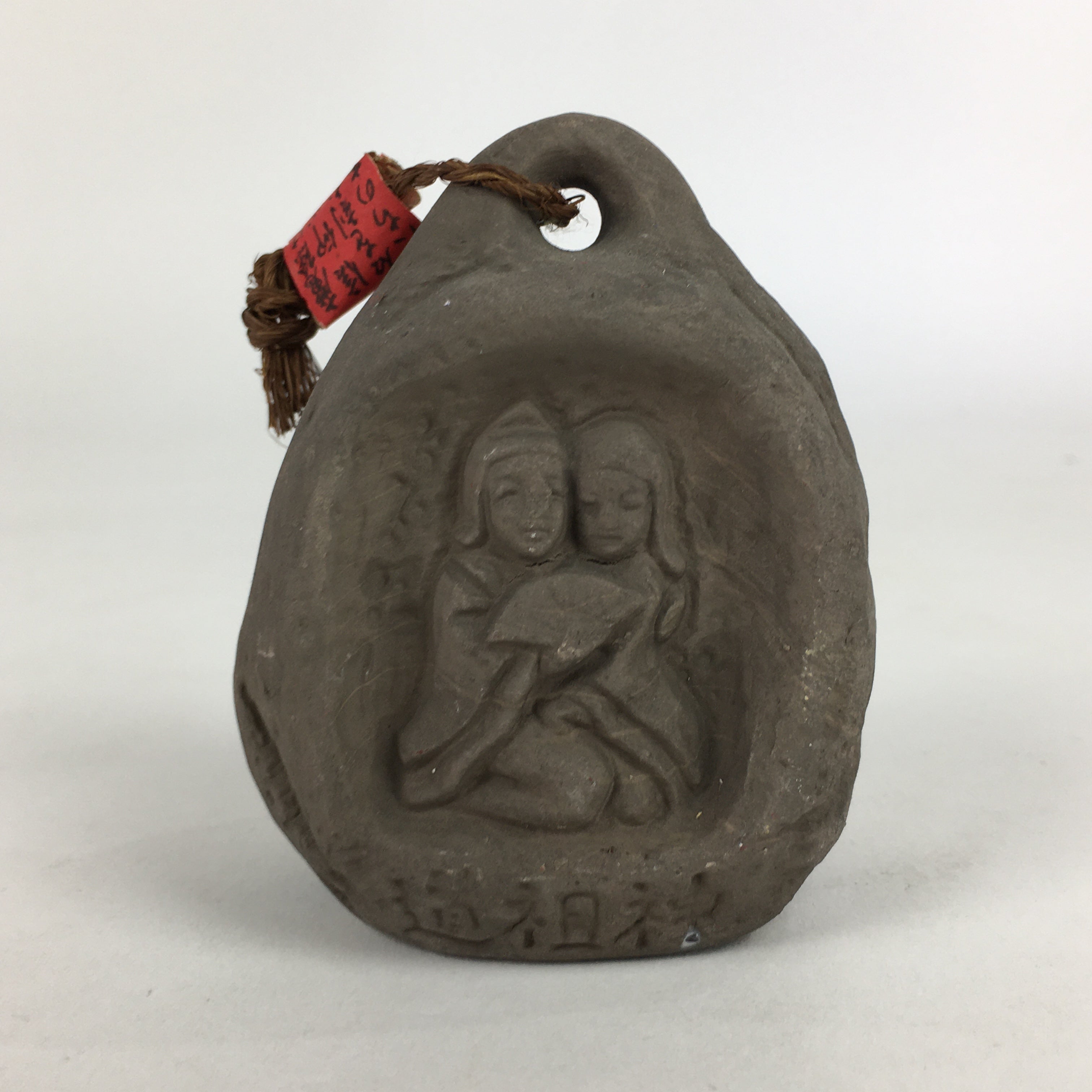 Japanese Clay Bell Dorei Vtg Ceramic Doll Amulet Stone Statue Man Woman DR396