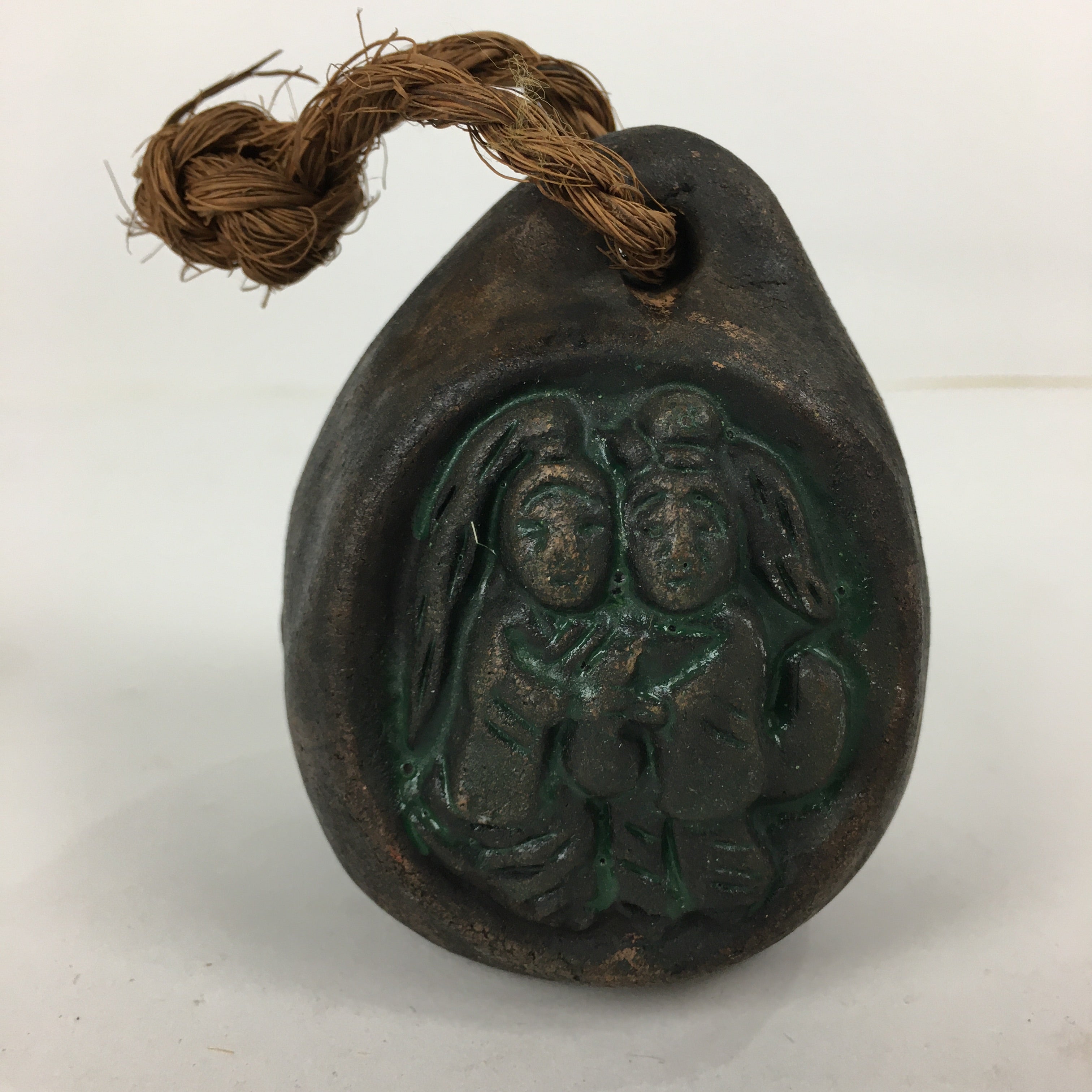 Japanese Clay Bell Dorei Vtg Ceramic Doll Amulet Stone Statues Man Woman DR354