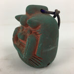Japanese Clay Bell Dorei Vtg Ceramic Doll Amulet Temple Demon Red Green DR333