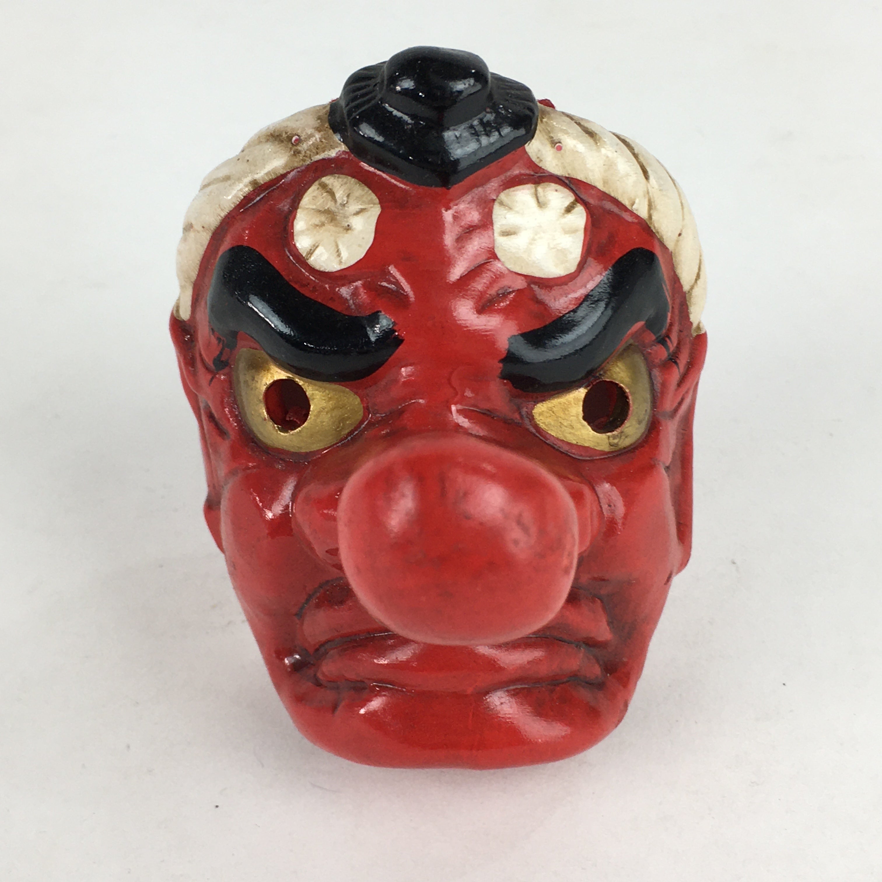 Japanese Clay Bell Dorei Vtg Ceramic Doll Amulet Tengu Long‐nosed Goblin DR378