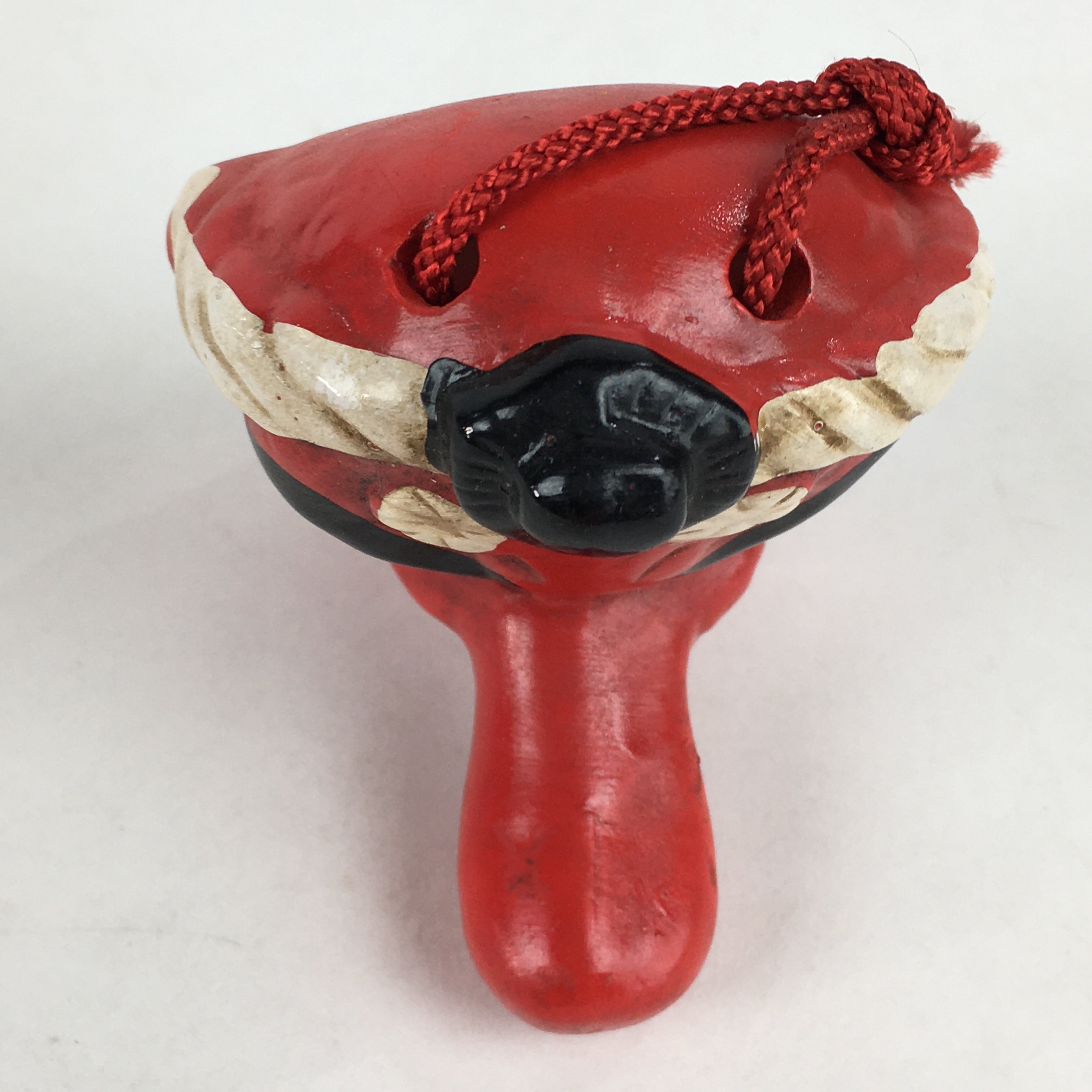 Japanese Clay Bell Dorei Vtg Ceramic Doll Amulet Tengu Long‐nosed Goblin DR378