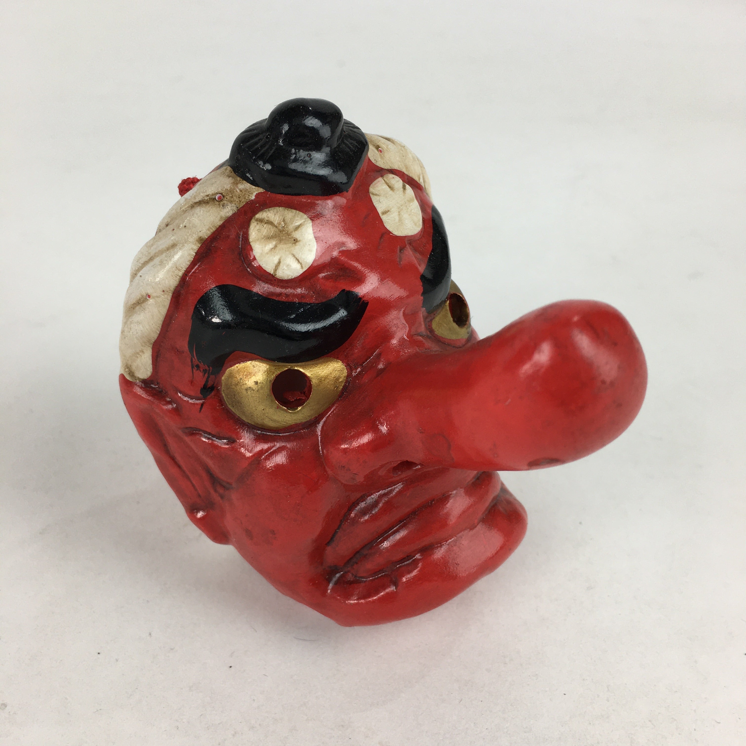 Japanese Clay Bell Dorei Vtg Ceramic Doll Amulet Tengu Long‐nosed Goblin DR378