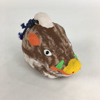 Japanese Clay Bell Dorei Vtg Ceramic Doll Amulet Zodiac Boar Brown DR374
