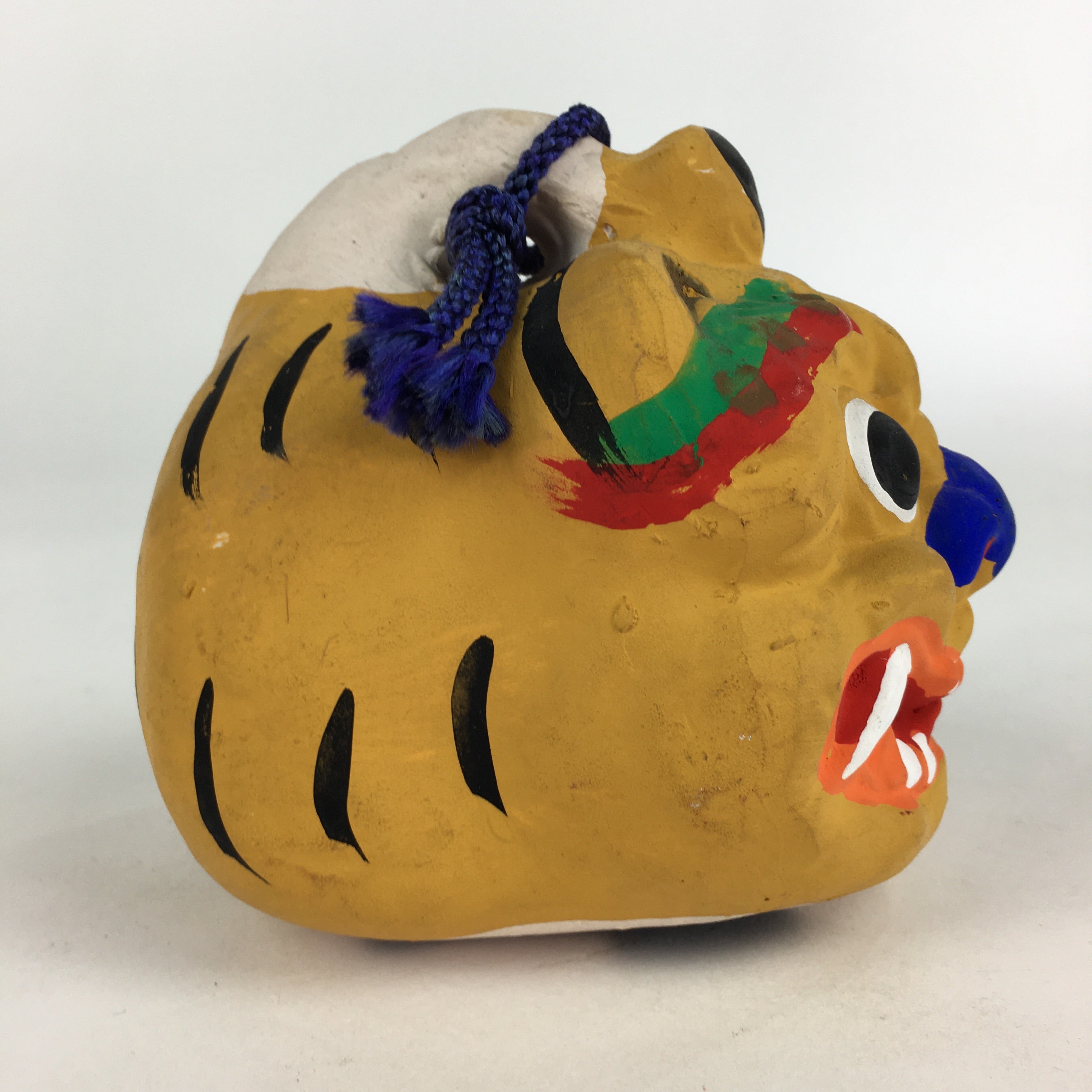 Japanese Clay Bell Dorei Vtg Ceramic Doll Amulet Zodiac Tiger Yellow DR372