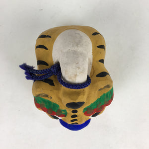 Japanese Clay Bell Dorei Vtg Ceramic Doll Amulet Zodiac Tiger Yellow DR372
