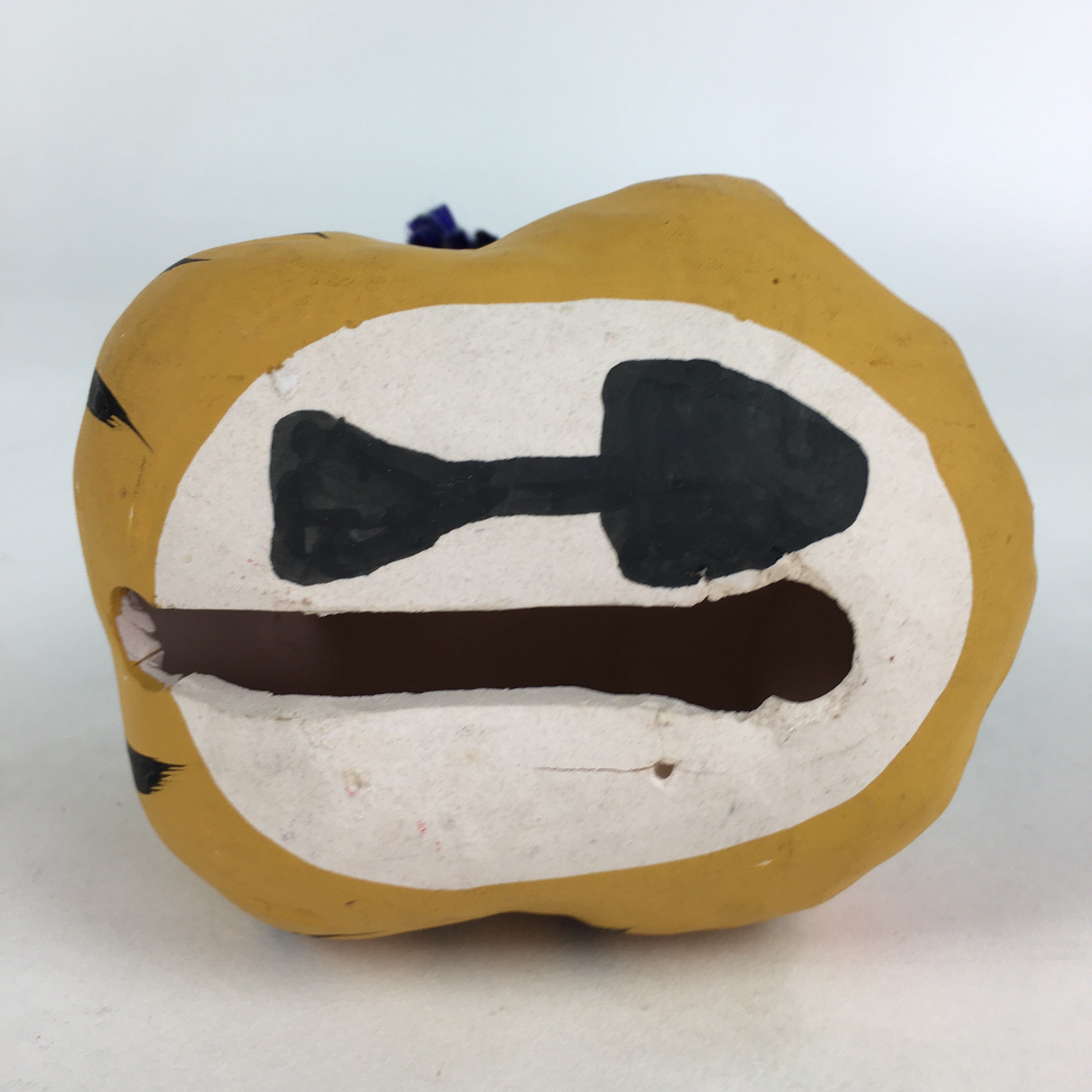 Japanese Clay Bell Dorei Vtg Ceramic Doll Amulet Zodiac Tiger Yellow DR372