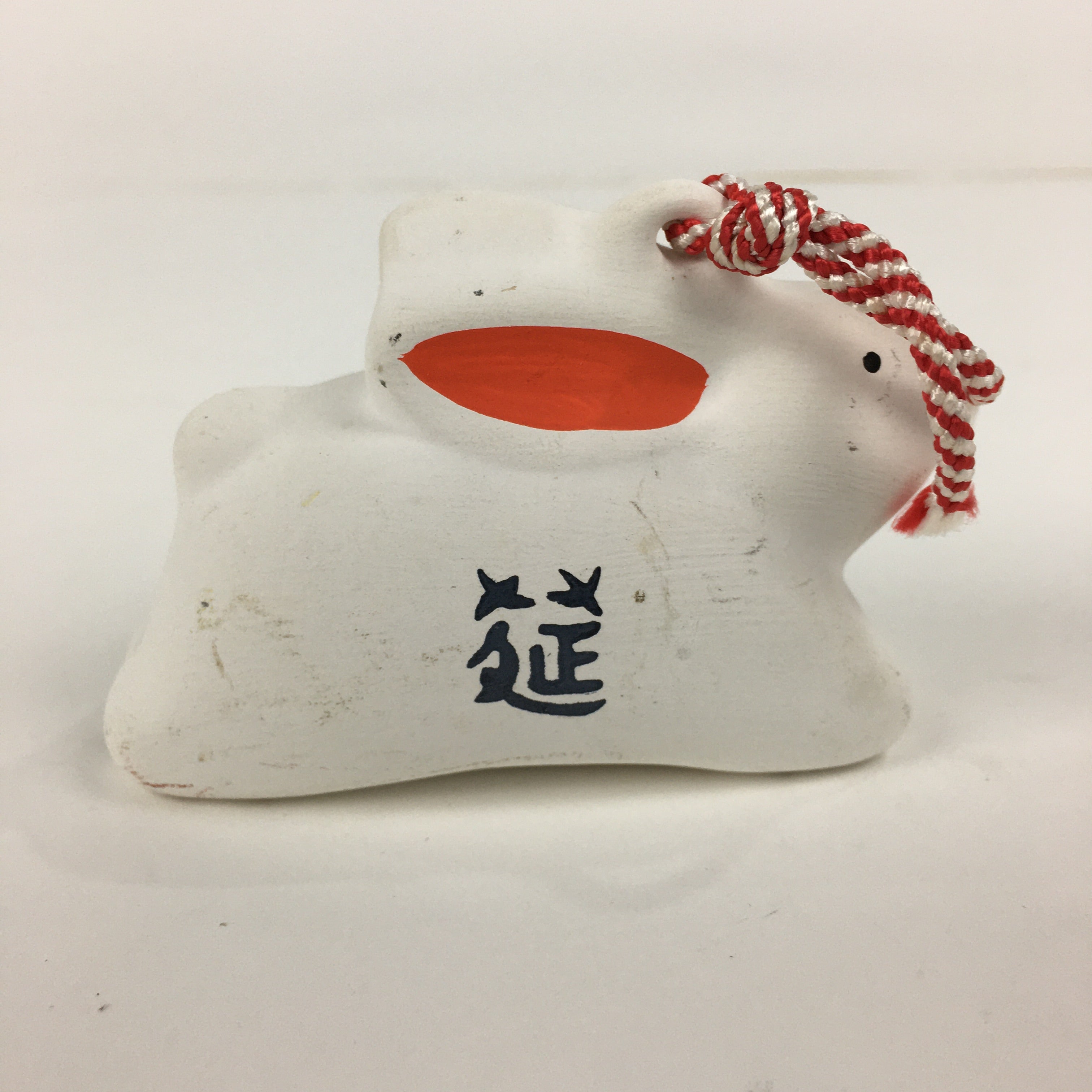 Japanese Clay Bell Dorei Vtg Ceramic Doll Amulet Zodiac White Rabbit DR341