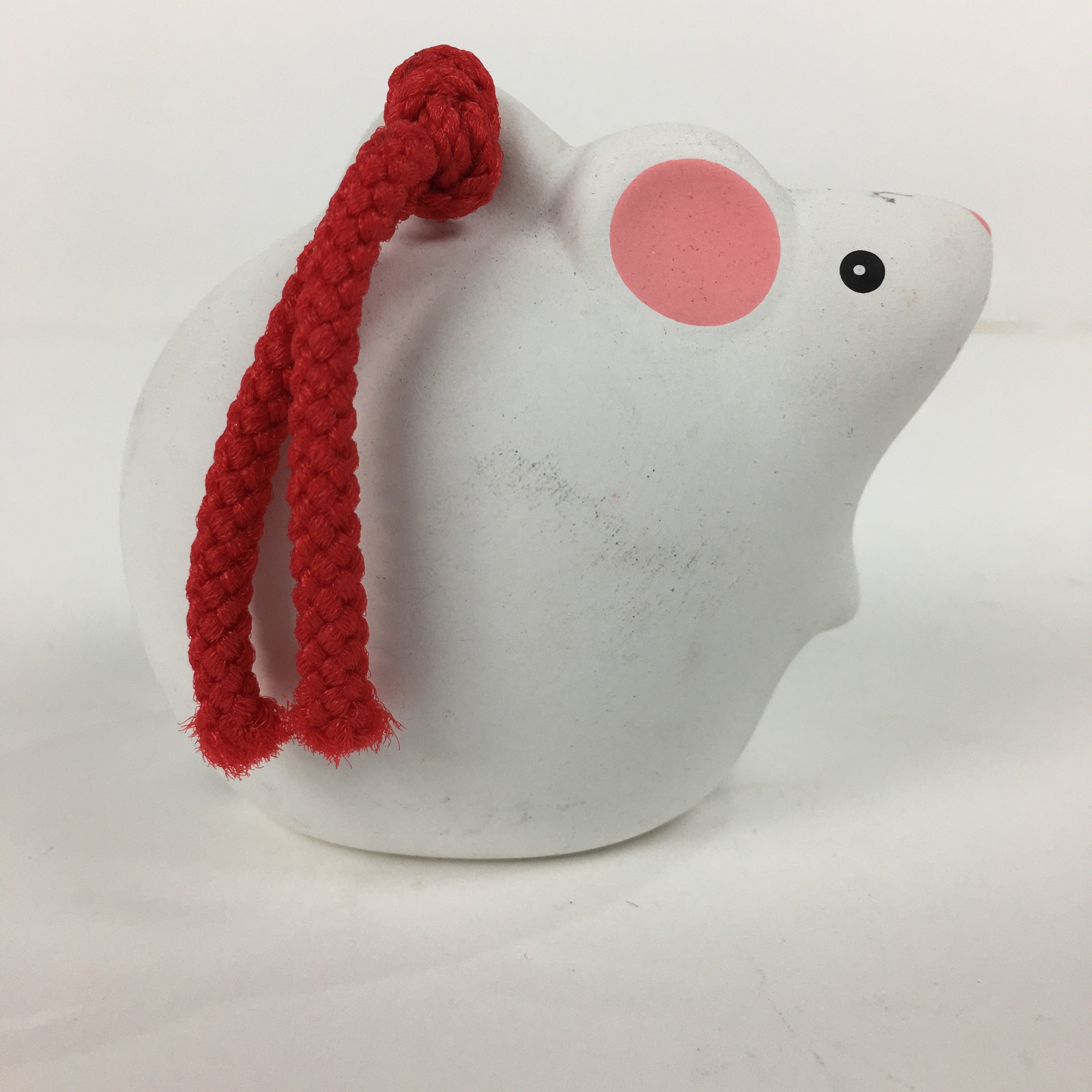 Japanese Clay Bell Dorei Vtg Ceramic Doll Amulet Zodiac White Rat DR339