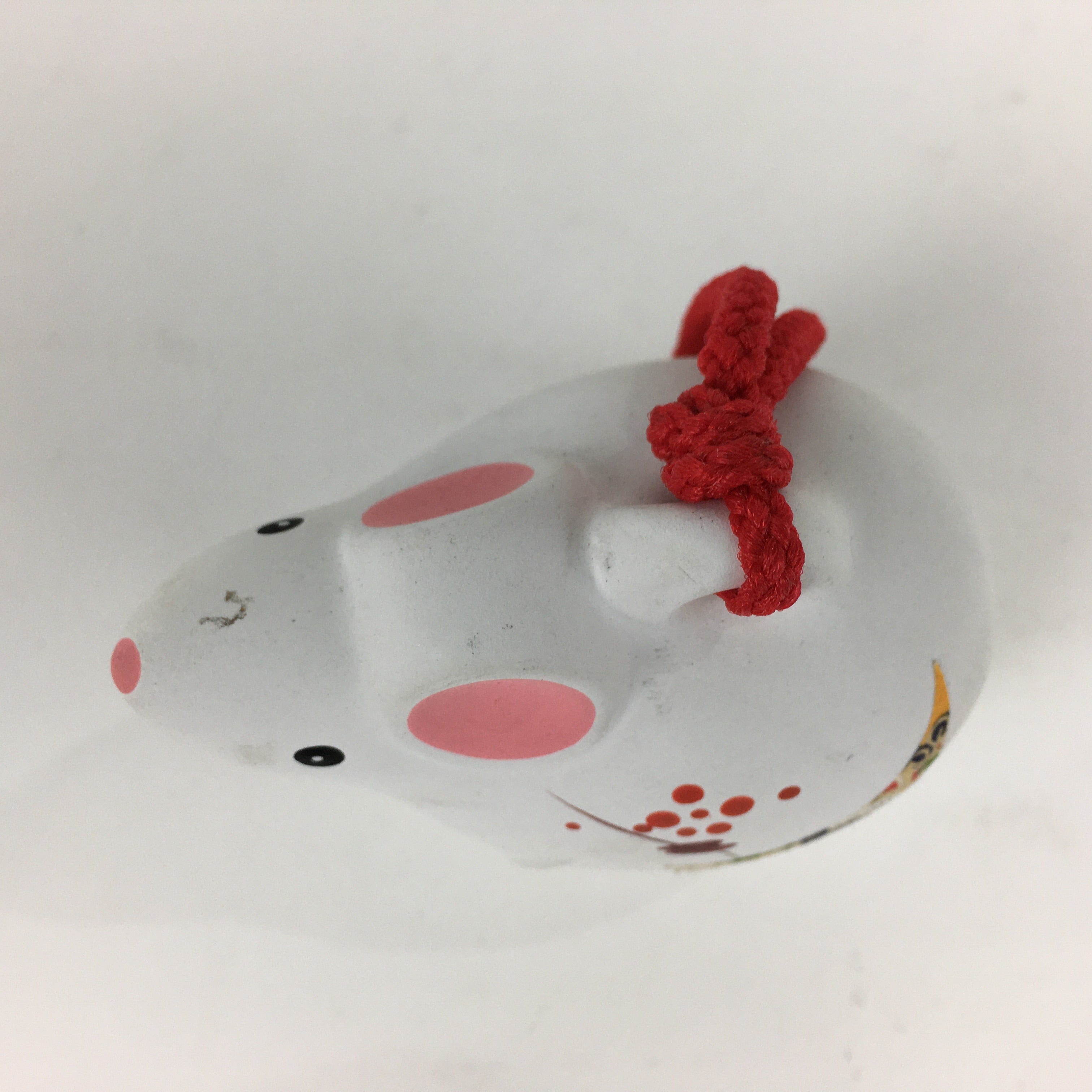 Japanese Clay Bell Dorei Vtg Ceramic Doll Amulet Zodiac White Rat DR339