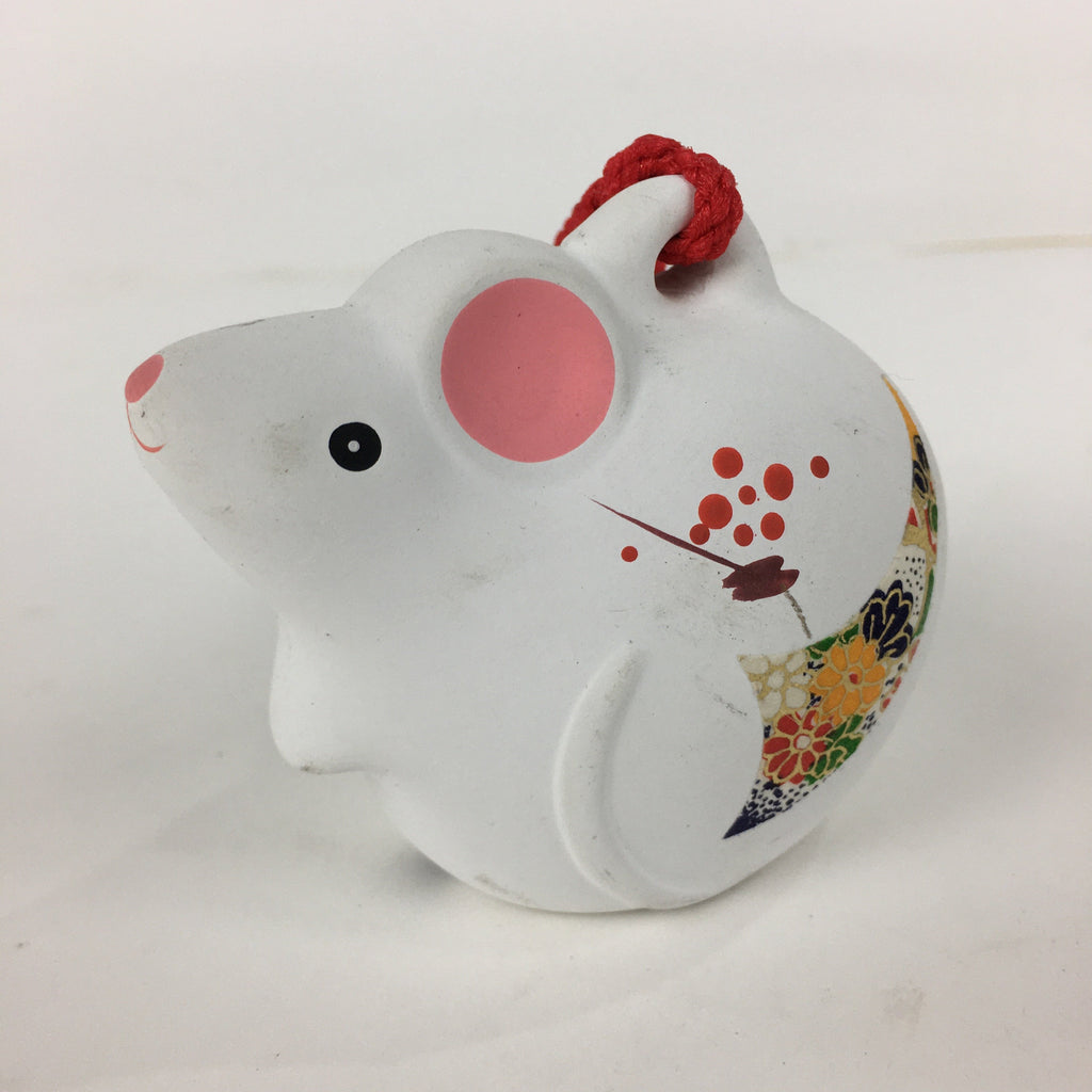 Japanese Clay Bell Dorei Vtg Ceramic Doll Amulet Zodiac White Rat