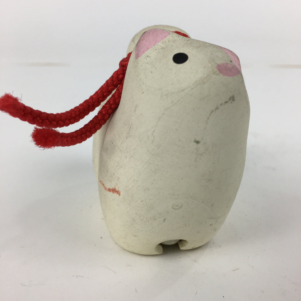 Japanese Clay Bell Dorei Vtg Ceramic Doll Amulet Zodiac White Rat DR365
