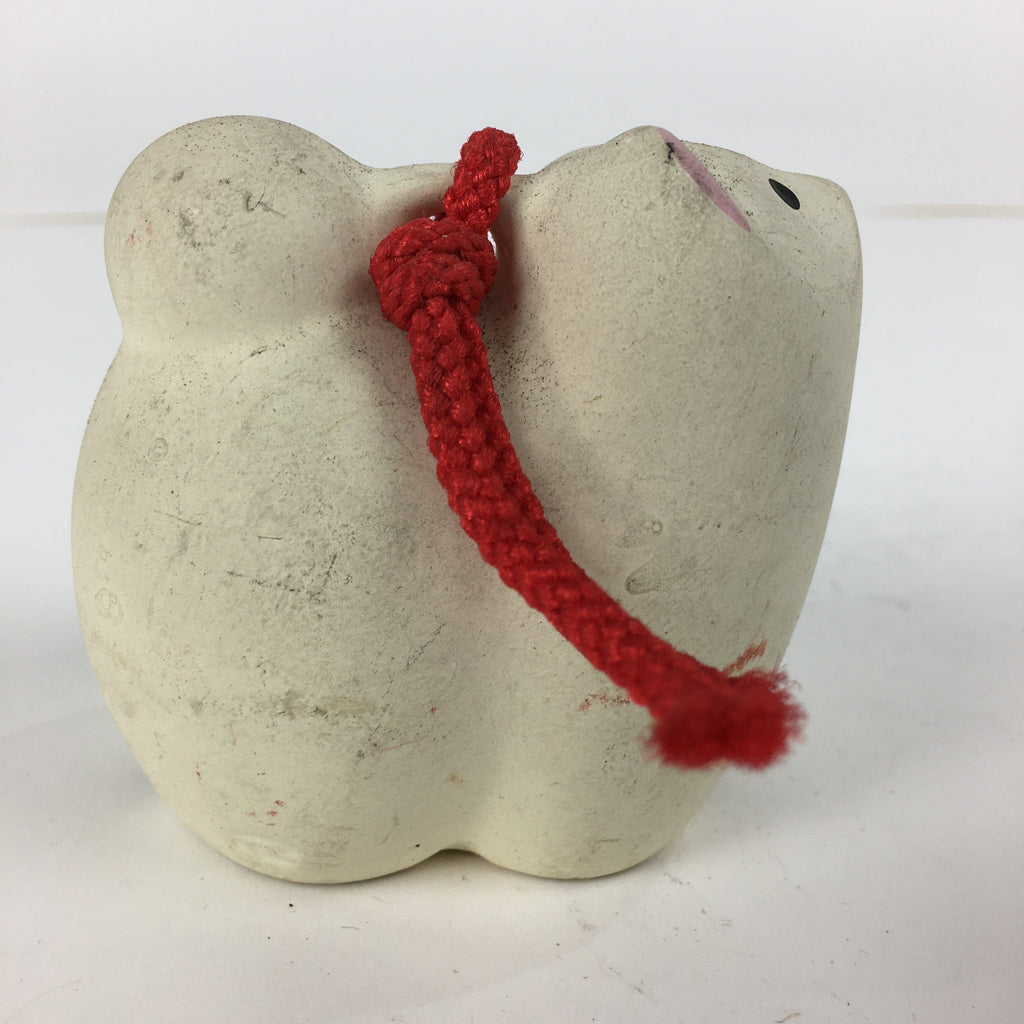 Japanese Clay Bell Dorei Vtg Ceramic Doll Amulet Zodiac White Rat DR365