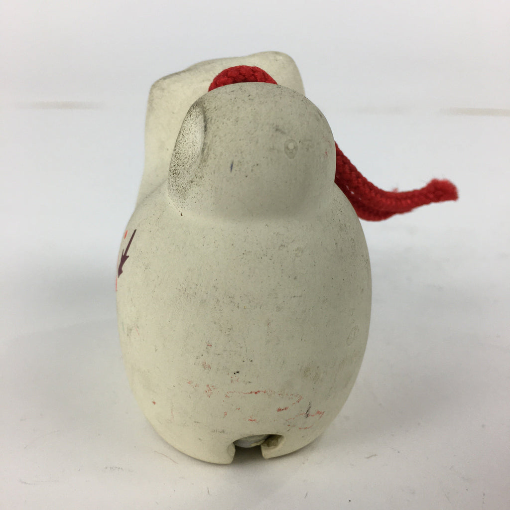 Japanese Clay Bell Dorei Vtg Ceramic Doll Amulet Zodiac White Rat DR365