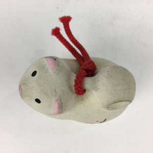 Japanese Clay Bell Dorei Vtg Ceramic Doll Amulet Zodiac White Rat DR365