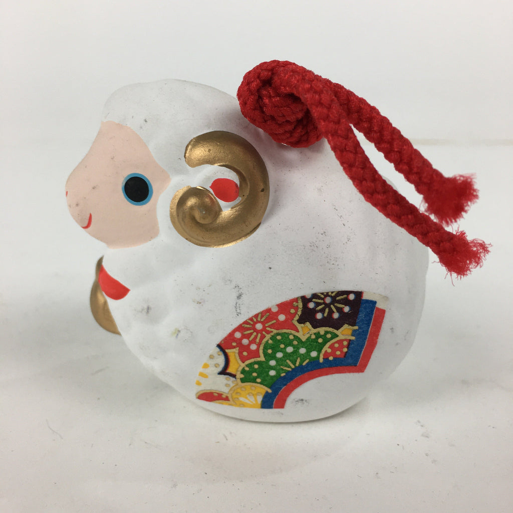 Japanese Clay Bell Dorei Vtg Ceramic Doll Amulet Zodiac White Sheep DR351