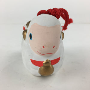 Japanese Clay Bell Dorei Vtg Ceramic Doll Amulet Zodiac White Sheep DR351