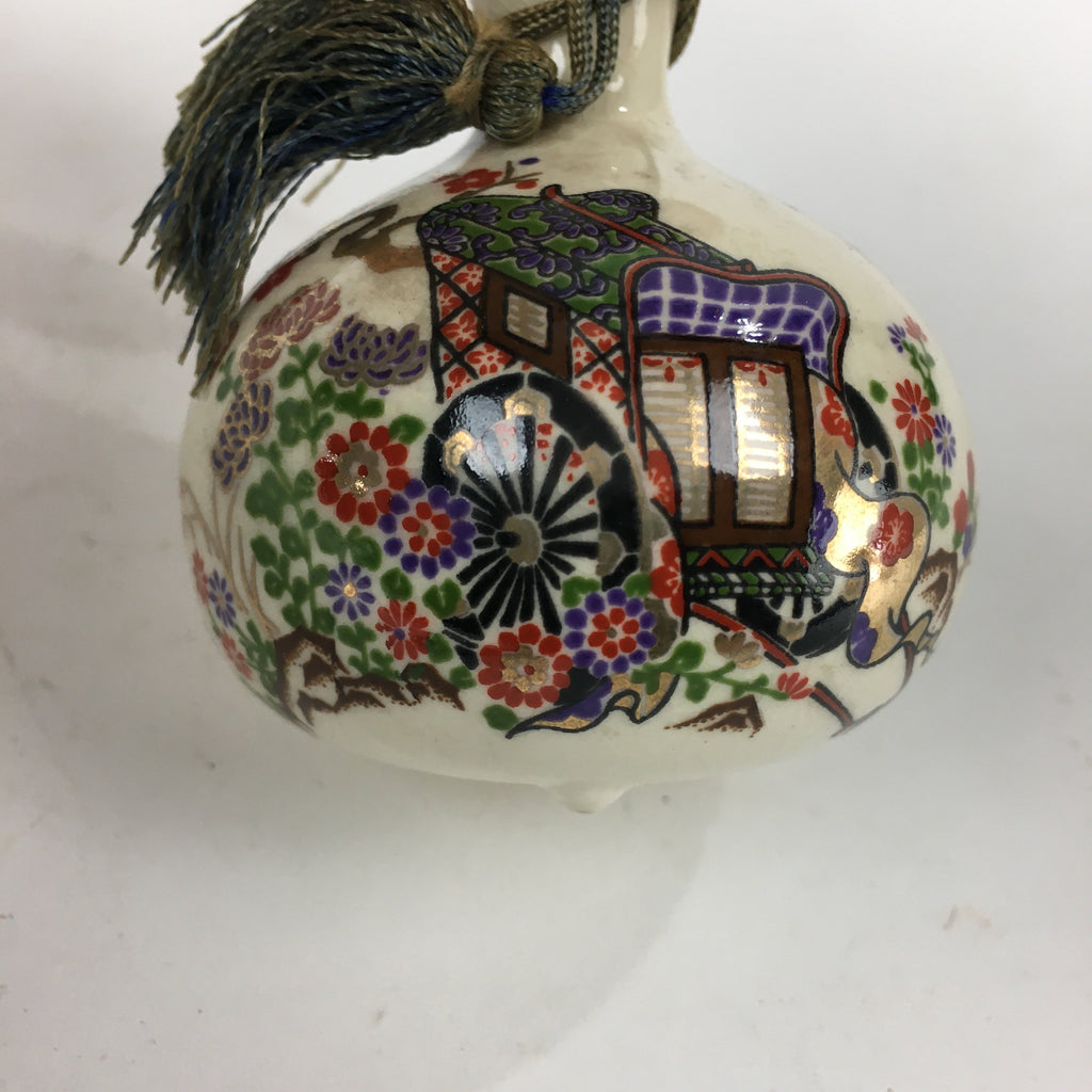Japanese Clay Bell Dorei Vtg Ceramic Doll Rickshaw Flower Gourd Hyotan DR368