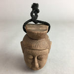 Japanese Clay Bell Vtg Ceramic Dorei Doll Figurine Brown Buddha Head DR289